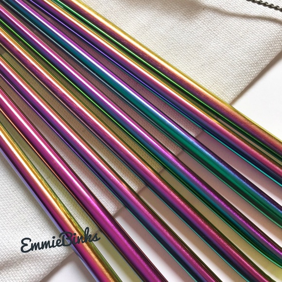 New Reusable Stainless Steel Oil Slick Holographic Tumbler Straw Set - Picture 9 of 14